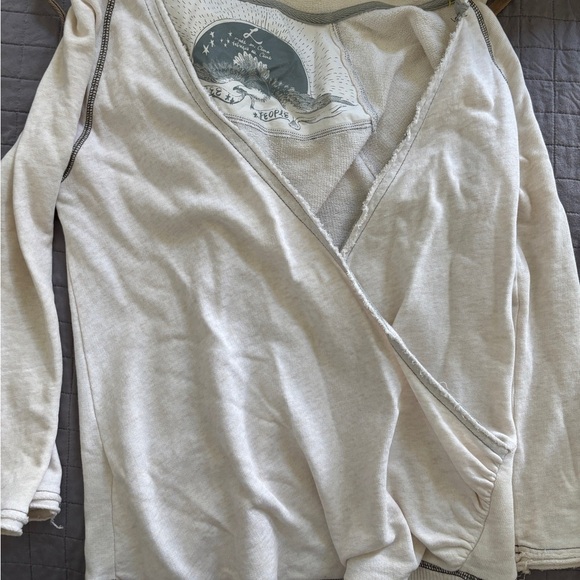 Free People Cream Wrap Hoodie with Brown Ties - Picture 2 of 6